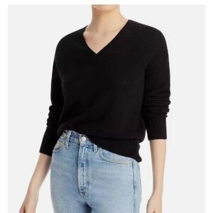 Theory Women's Cashmere V-Neck Pullover Sweater Size S Black Long Sleeve Knit